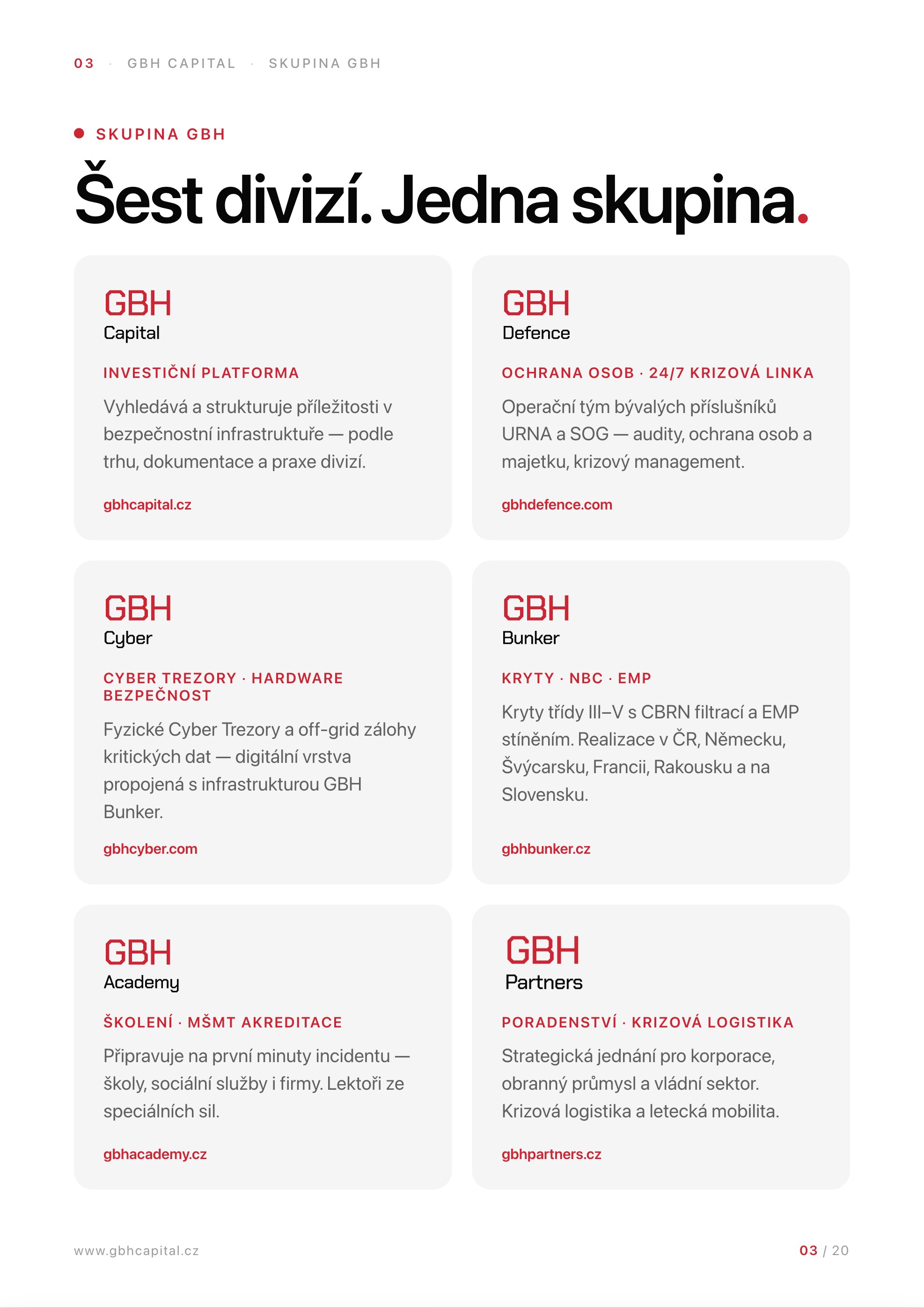 Capital Product Book: šest divizí skupiny GBH